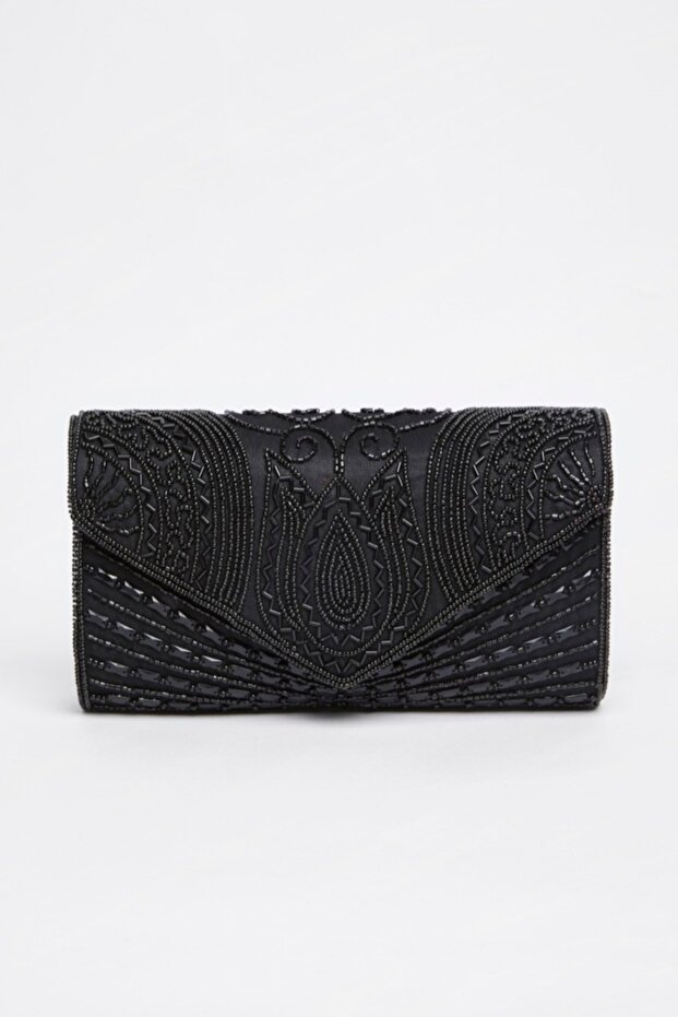 Beatrice Hand Embellished Clutch Bag in Black