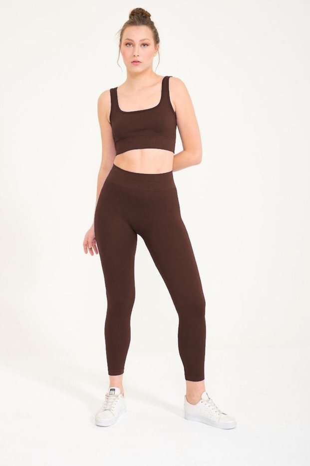 Detailed Ribbed Yoga Fitness Leggings Set
