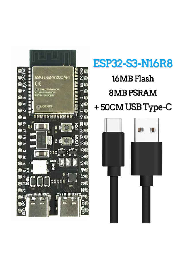 لوحة تطوير N16R8 مع كابل ESP32-S3 ووحدة واي فاي 2.4 جيجا هرتز لأردوينو ESP IDF ESP32-S3 N8R2 N16R8