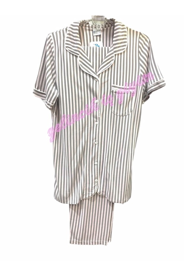 -24653- Front Open Pink Striped Pajama Set-