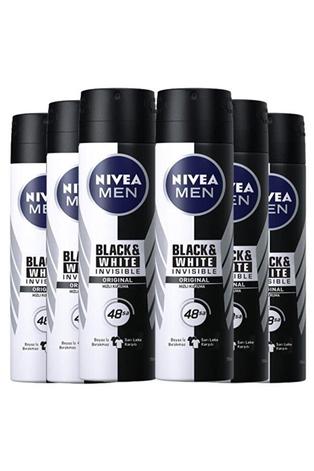 Men Invisible Black & White Original 150 ml 6 Adet Deo Sprey - 1