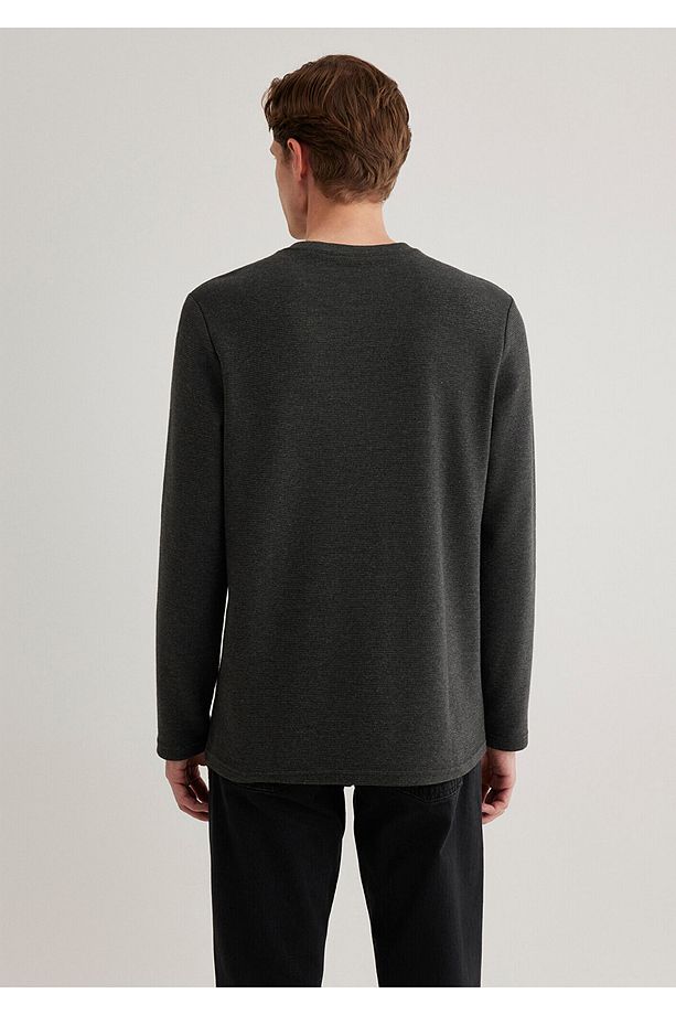 Uzun Kollu Antrasit Basic Tişört Slim Fit / Dar Kesim 064622-26834 - 6