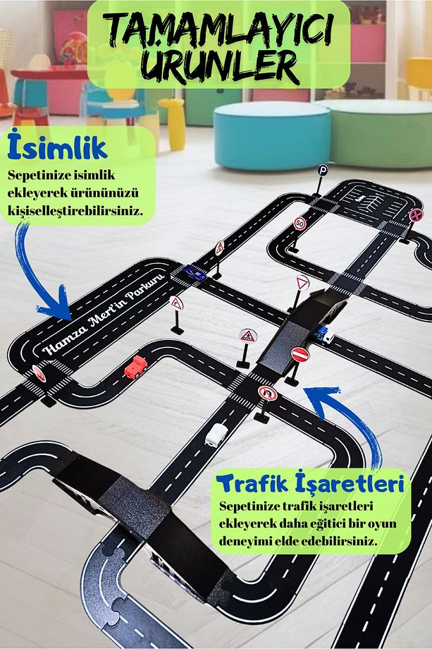Oyuncak Araba Yarış Pisti, Araç Parkuru (X-LARGE) - Eğitici Yol Seti Ahşap Oyuncak- Otoban Puzzle - 5