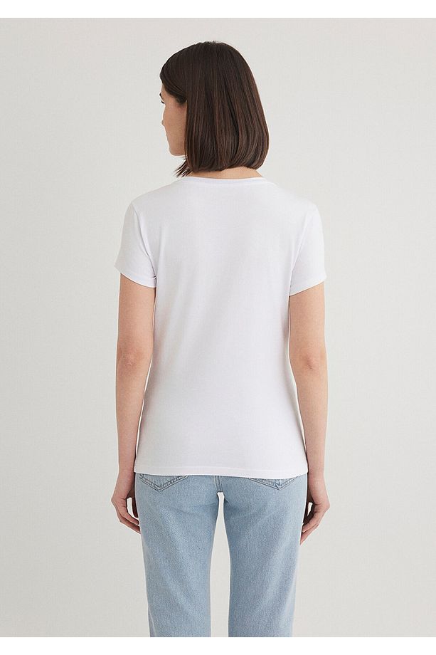 Stretch Beyaz Basic Tişört Fitted / Vücuda Oturan Kesim 162767-620 - 4