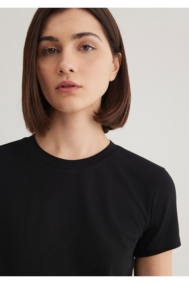 Stretch Siyah Basic Tişört Fitted / Vücuda Oturan Kesim 162767-900 - 5