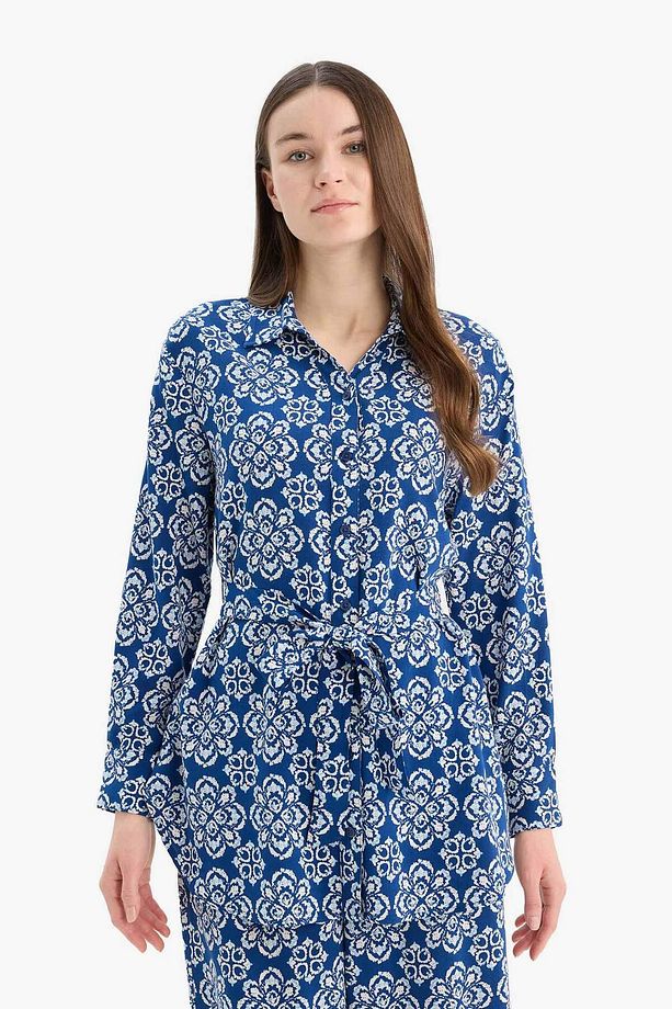 Relax Fit Desenli Viskon Uzun Kollu Tunik D9753AX25SM - 4