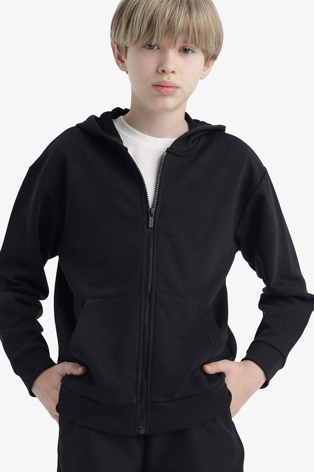 Erkek Çocuk Basic Düz Kapüşonlu Fermuarlı Sweatshirt E9575A825AU - 1