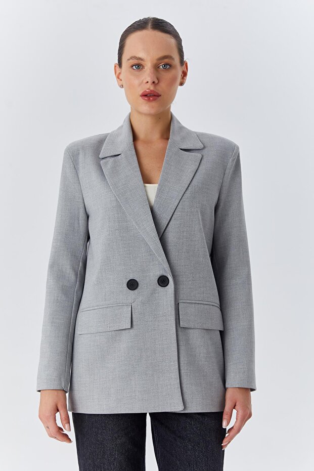 4516 Women's Sheepskin Blazer Jacket Gray