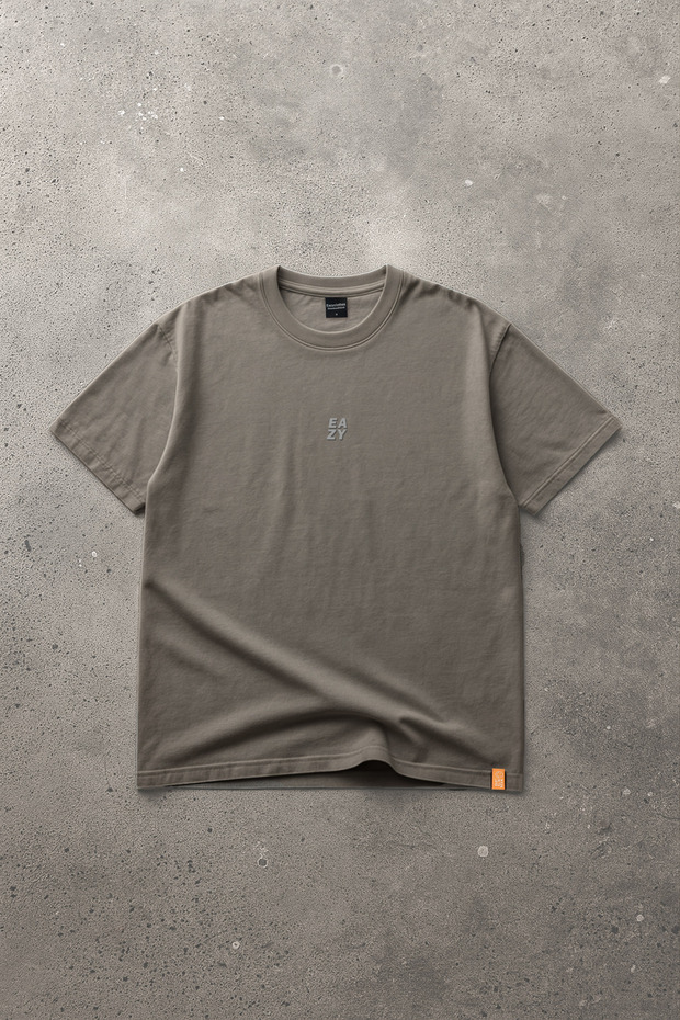 Eazy Basic Taş Gri Unisex Kabartma Baskılı Extra Oversize Kısa Kollu T-shirt - 1