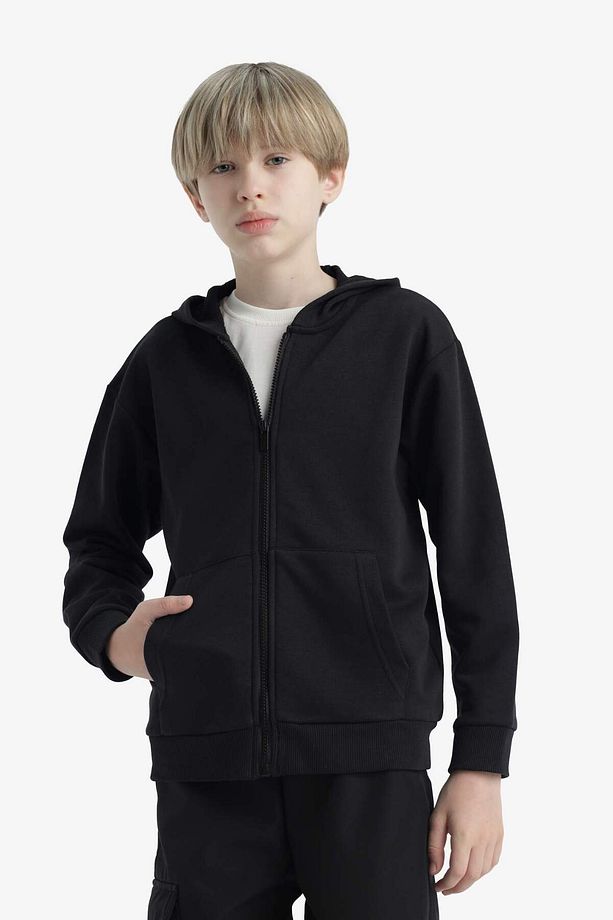 Erkek Çocuk Basic Düz Kapüşonlu Fermuarlı Sweatshirt E9575A825AU - 4