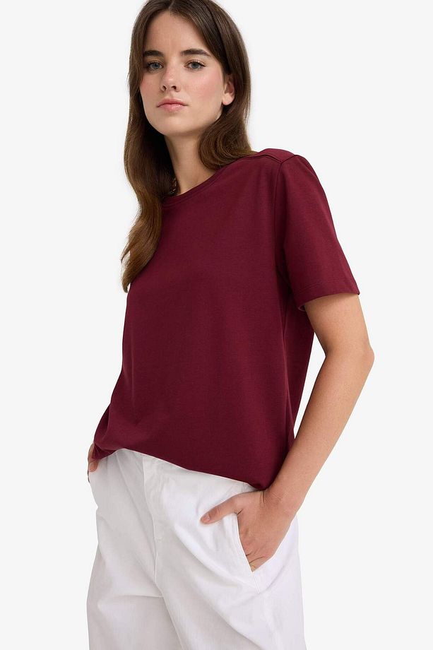Regular Fit Bisiklet Yaka Basic Düz Premium Kısa Kollu Tişört A9428AX25AU - 4