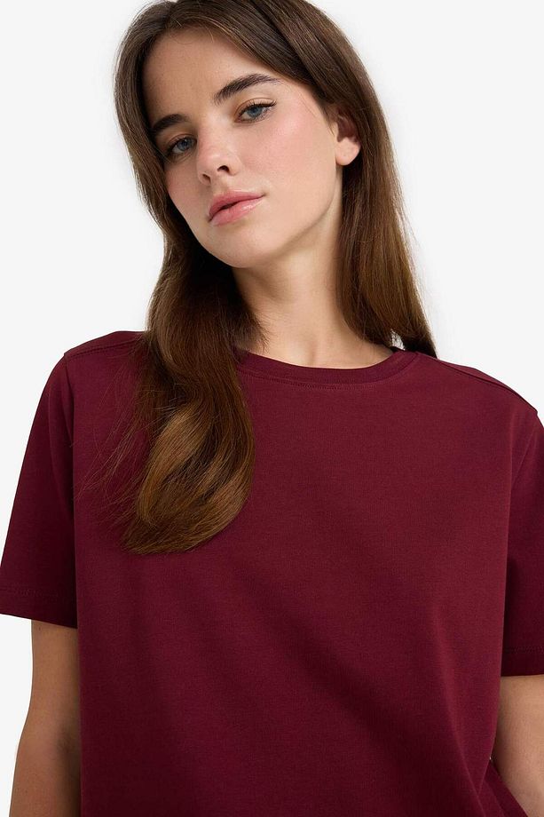 Regular Fit Bisiklet Yaka Basic Düz Premium Kısa Kollu Tişört A9428AX25AU - 5