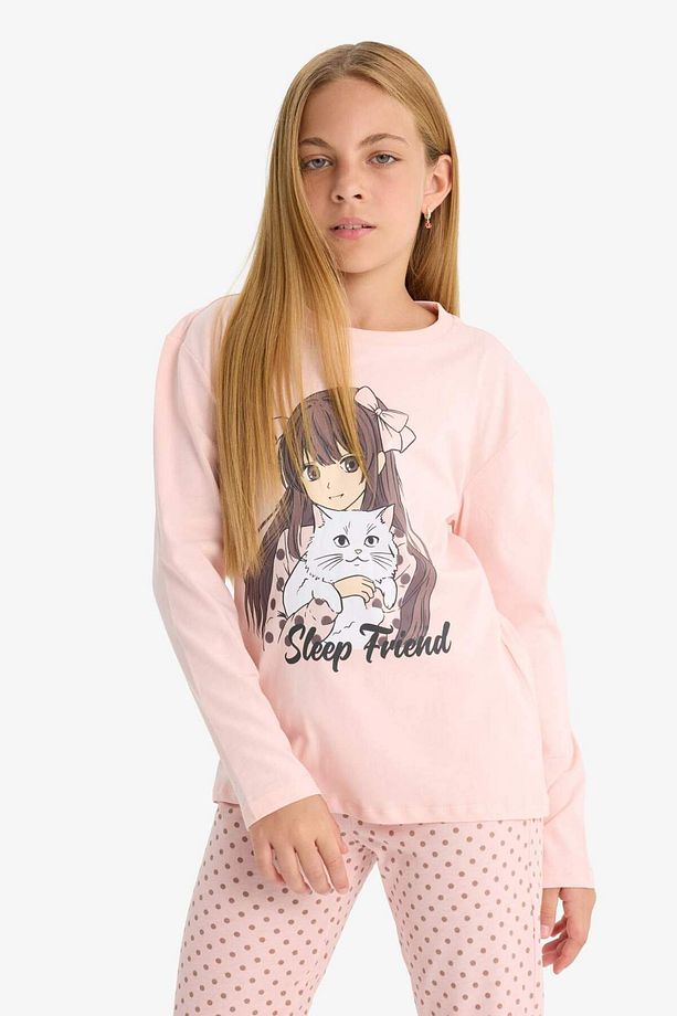 Kız Çocuk Pijama Takımı Baskılı Uzun Kollu Üst Desenli Uzun Alt F6169A825AU - 3