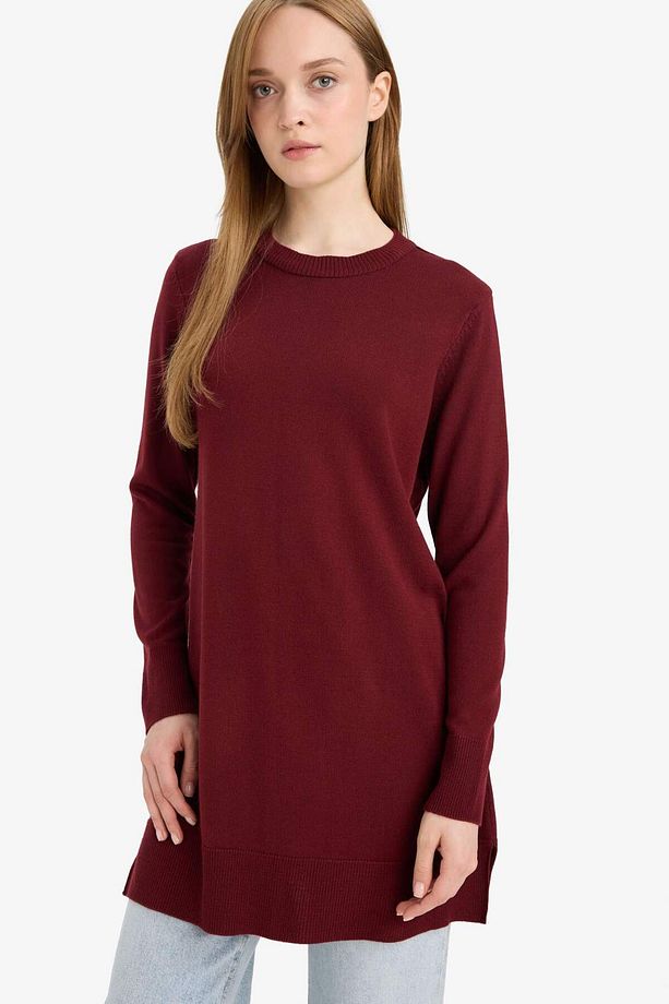Regular Fit Bisiklet Yaka Yırtmaçlı Basic Düz Uzun Kollu Tunik H3431az25wn - 3