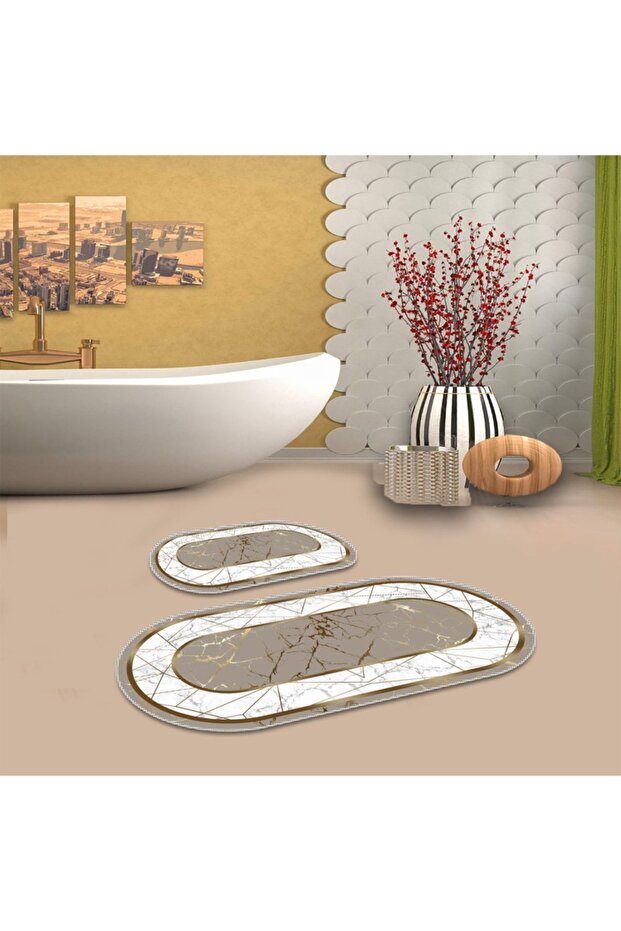 مجموعة سجادة حمام بيضاوية من الجلد - 2