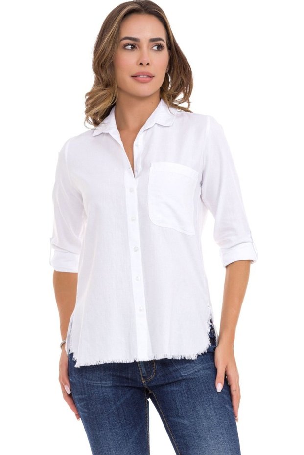 Wh124 Ripped Detailed Linen Women's Shirt
