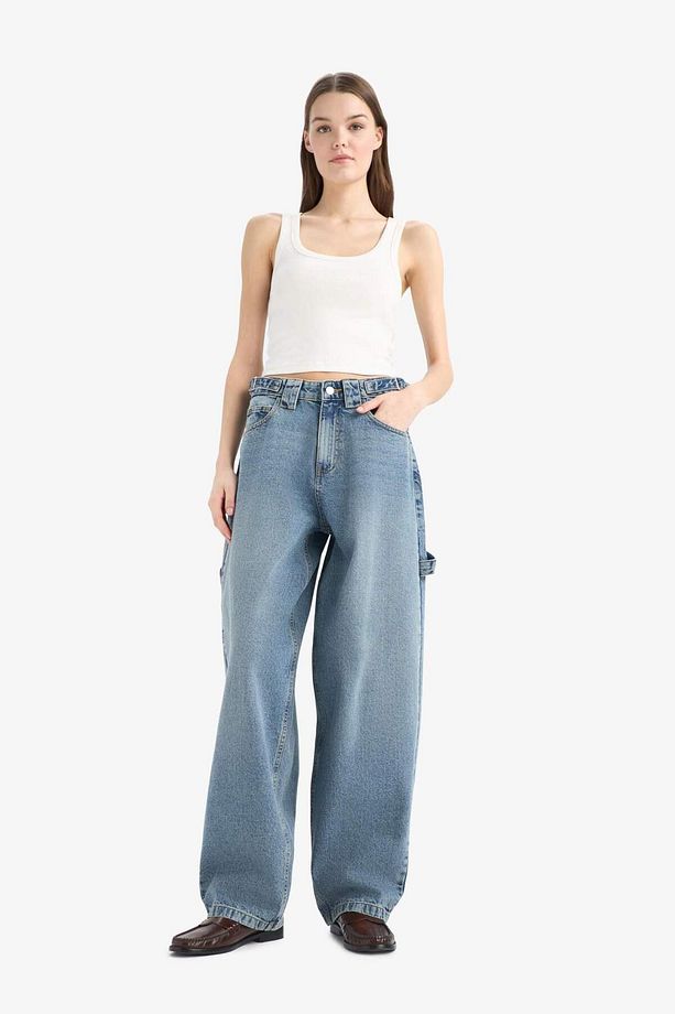 Carpenter Fit Yüksek Bel Uzun Paça Uzun Jean Kar Yıkamalı Pantolon E7783AX25AU - 3