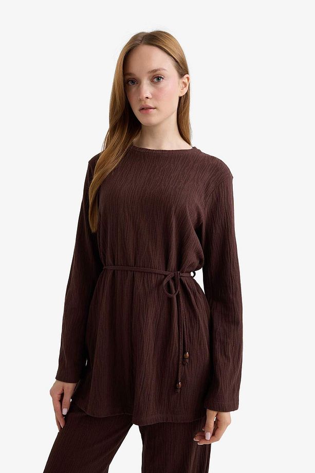 Regular Fit Bisiklet Yaka Beli Bağlamalı Uzun Kollu Tunik F5369AX25AU - 1