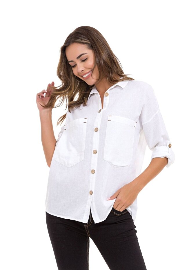 Wh132 Basic Summer Linen Shirt