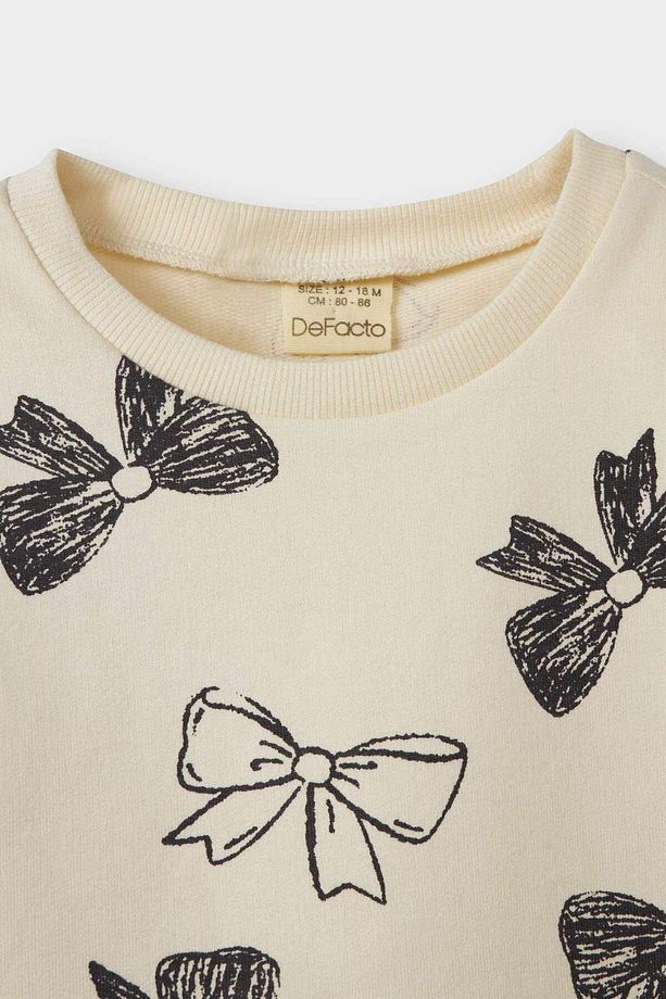 Kız Bebek 2'li Takım Fiyonk Desenli Sweatshirt İspanyol Paça Tayt F0508A525AU - 3