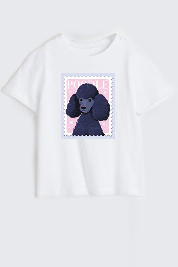 Girl's Poodle Printed Cotton Crew Neck T-Shirt