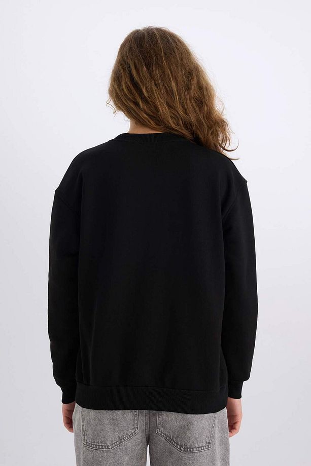 Oversize Geniş Kalıp Bisiklet Yaka Basic Düz Kalın Sweatshirt E3859AX24WN - 6