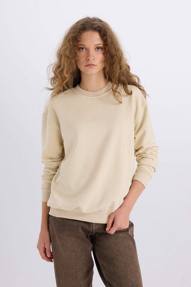 Oversize Geniş Kalıp Bisiklet Yaka Basic Düz Kalın Sweatshirt E3859AX24WN - 3