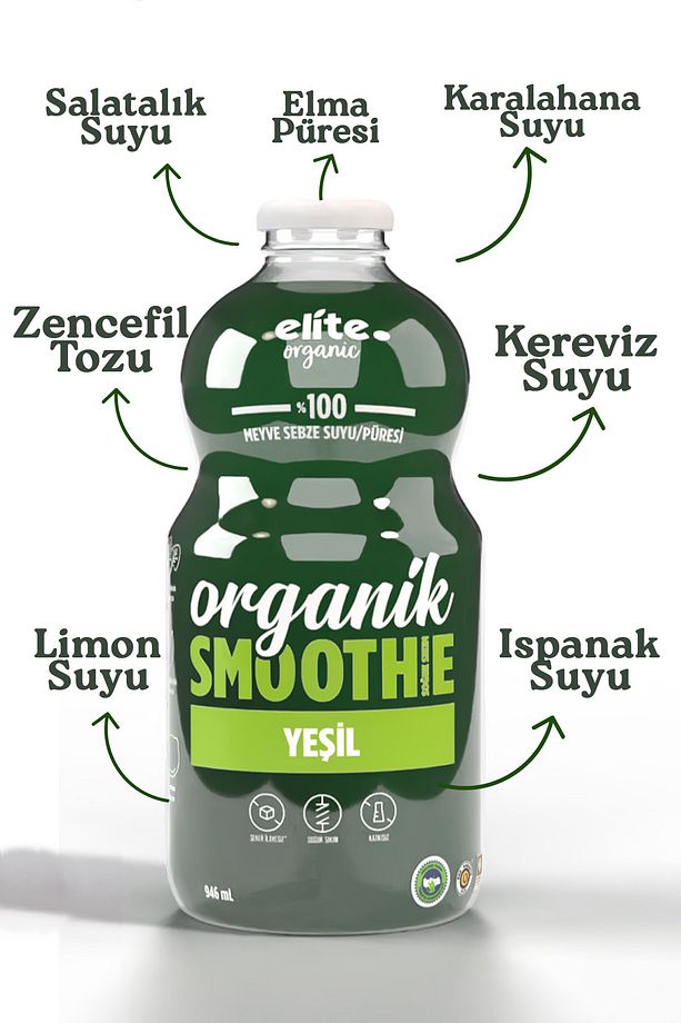 Organik Smoothie Yeşil Sebze Smoothie 3 Adet 3 X 946ml - 2