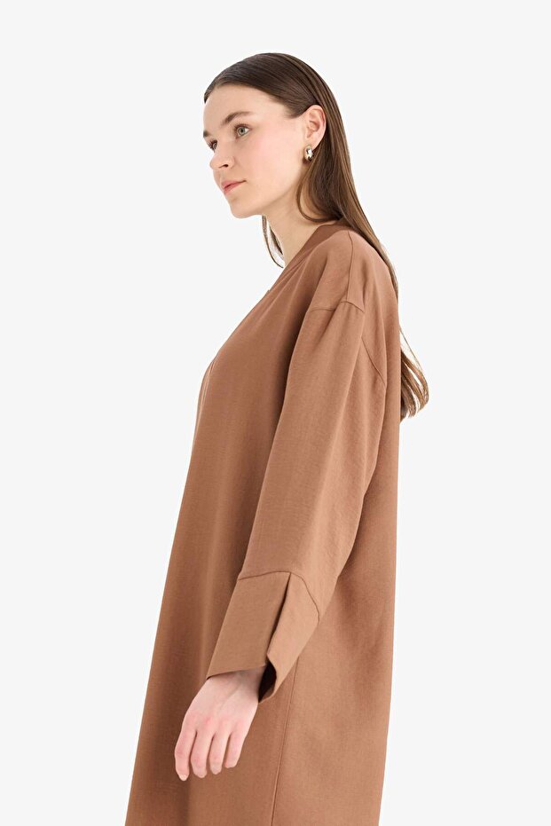 Relax Fit Basic Düz Midi Kimono D9929AX25SM - 4