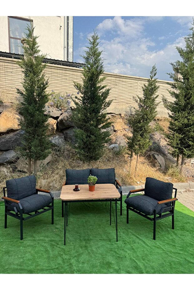 Dekoport Kutay Bahçe Takımı, Balkon Mobilyası, Çay Seti Koltuk Takımı Cafe Mobilyası 2-1-1 Masalı