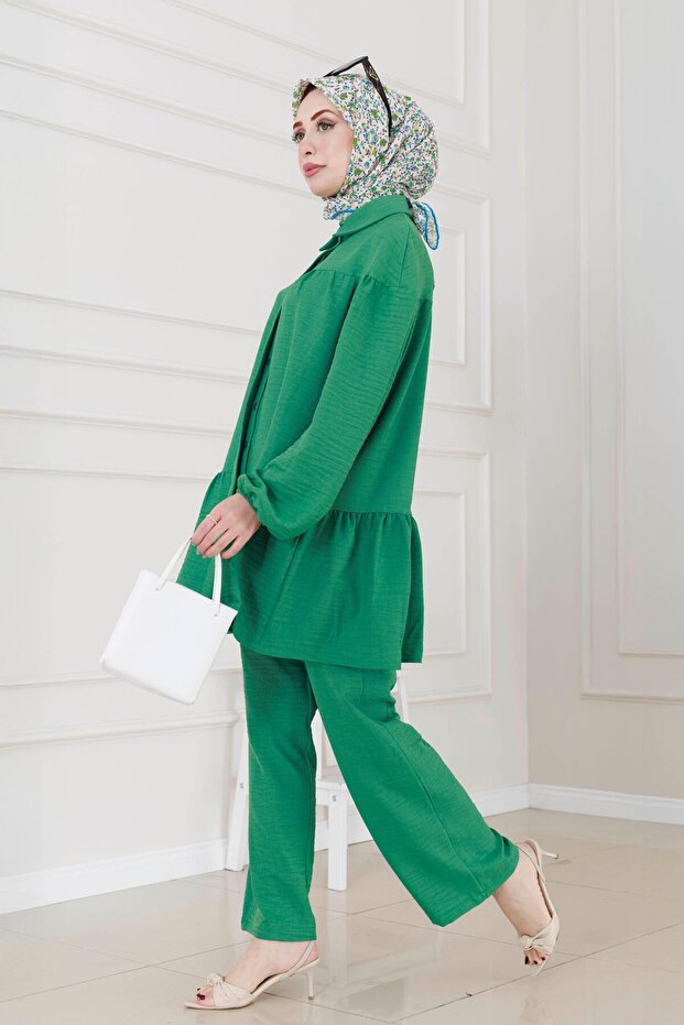 Tunic Suit with Flared Skirt-Green