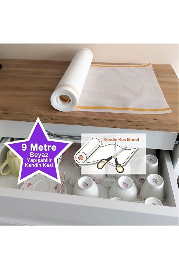Self Cut Transparent White 9m Adhesive Drawer Cabinet Organizer Shelf Cover Non-Slip Non-Slip