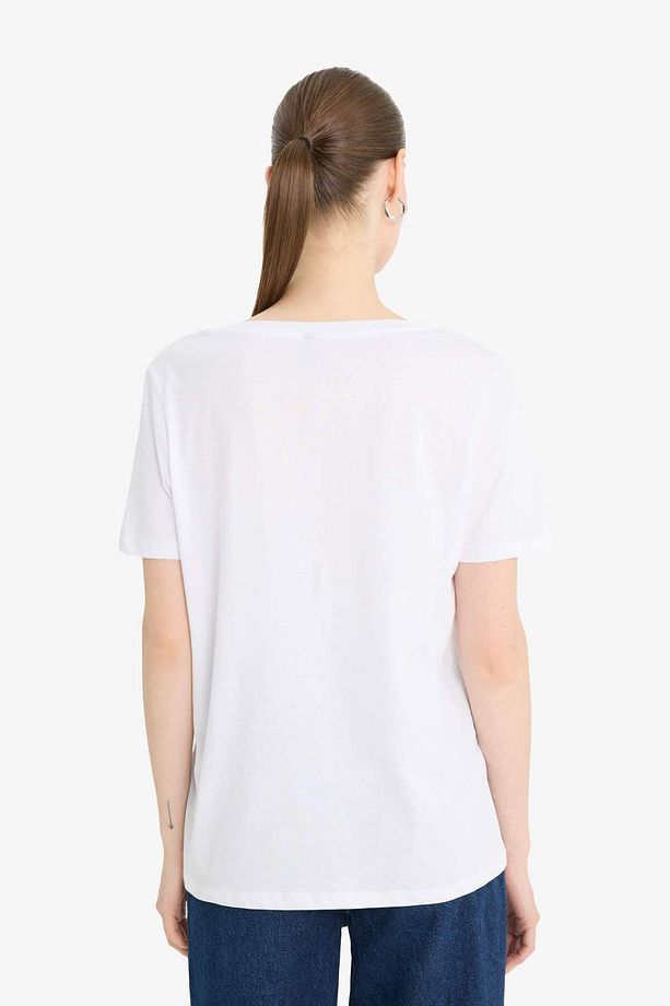 Regular Fit V Yaka Basic Düz Penye Kısa Kollu Tişört F4208AXNS - 6