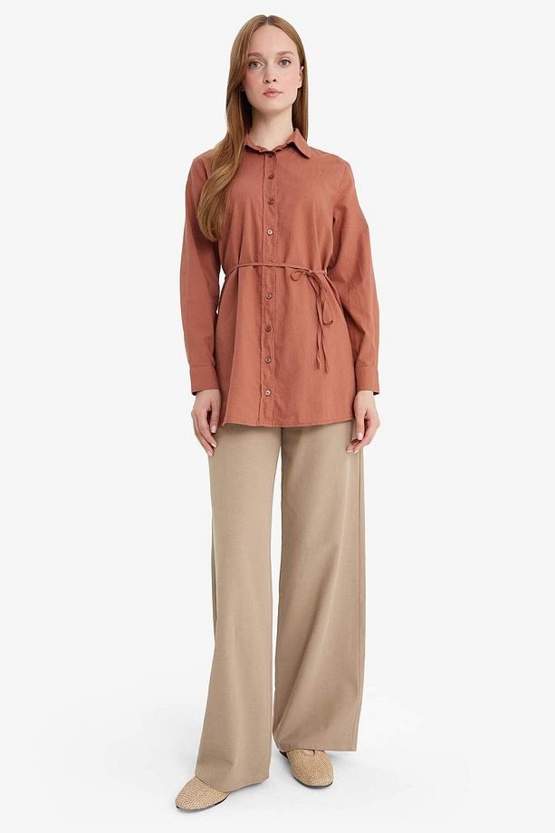 Keten Karışımlı Wide Leg Geniş Paça Flamlı Pantolon E7480AX25SM - 2