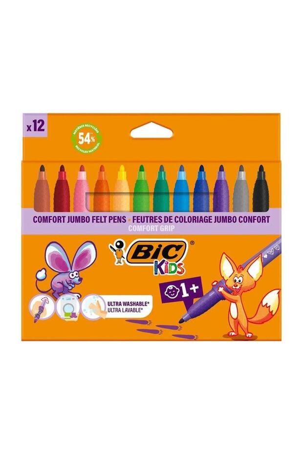 Comfort Jumbo Felt-Tip Pens, 12 Colors, 517250 / Bic