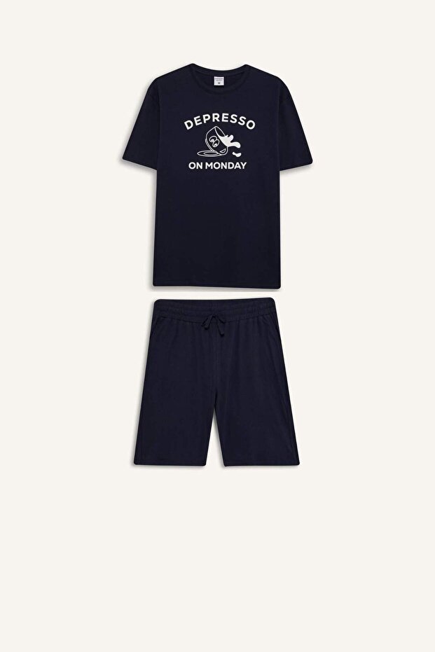 Regular Fit Pijama Takımı Baskılı Kısa Kollu Üst Şort E7150AX25SM - 7