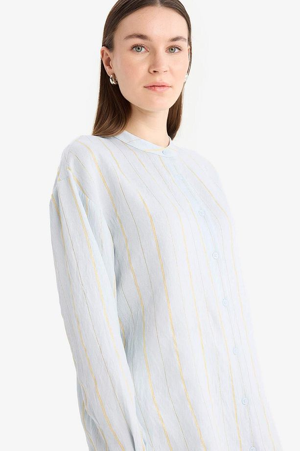 Relax Fit Basic Düz Simli Kumaş Uzun Kollu Tesettür Gömlek Tunik D9759AX25HS - 4