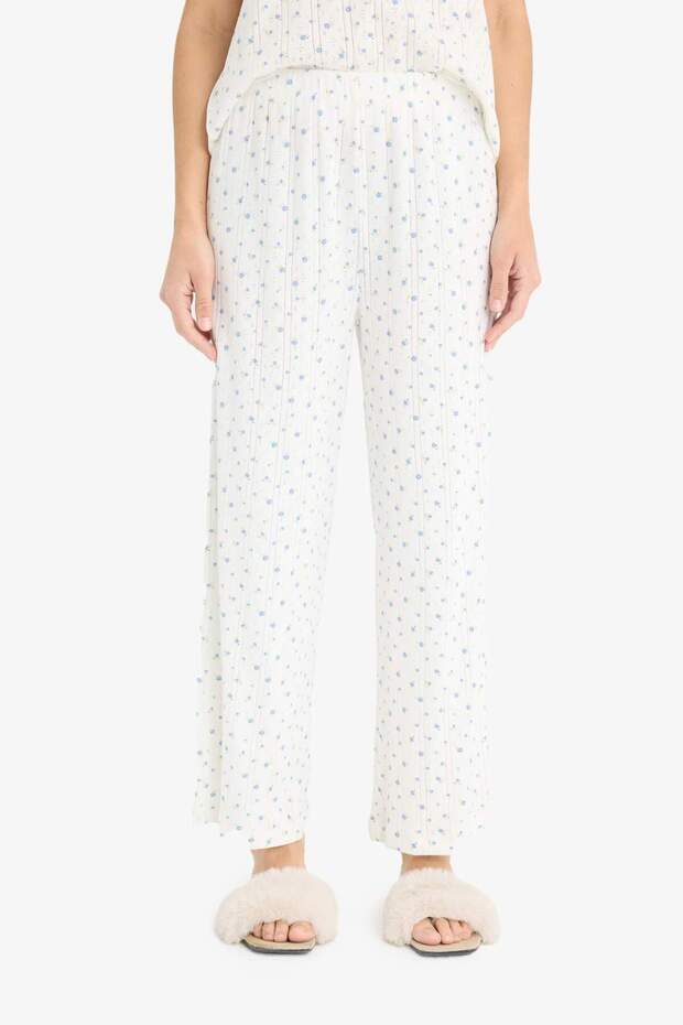 Regular Fit Pijama Takımı Kısa Kollu Üst Beli Lastikli Uzun Alt-Fall in Love F4162AX25SM - 6
