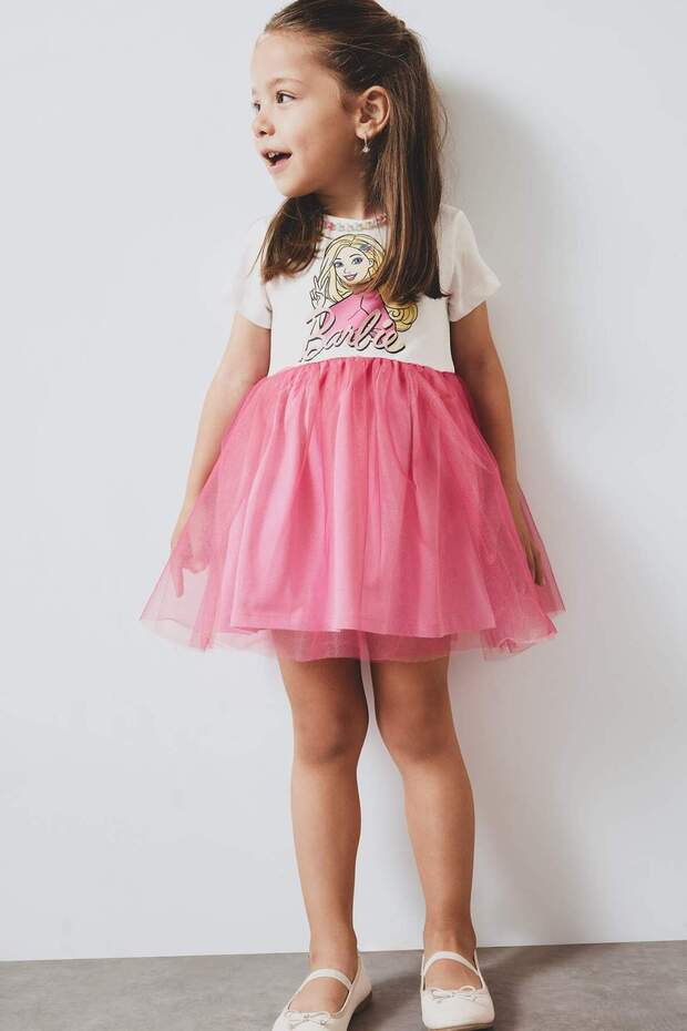 Kız Bebek Barbie Kısa Kollu Yazlık Tül Elbise F0529a525sm - 2