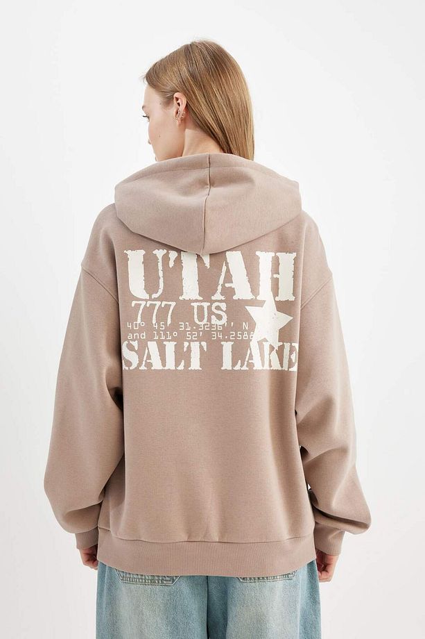 Coool Oversize Geniş Kalıp Kapüşonlu Sırt Baskılı Kalın Sweatshirt C7858ax24wn - 7