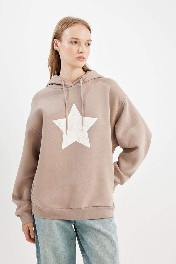 Coool Oversize Geniş Kalıp Kapüşonlu Sırt Baskılı Kalın Sweatshirt C7858ax24wn - 5