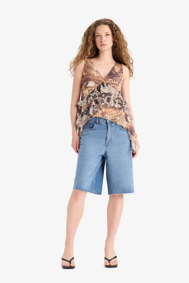 Regular Fit V Yaka Leopar Desenli Kolsuz Bluz F2243ax25sm - 5