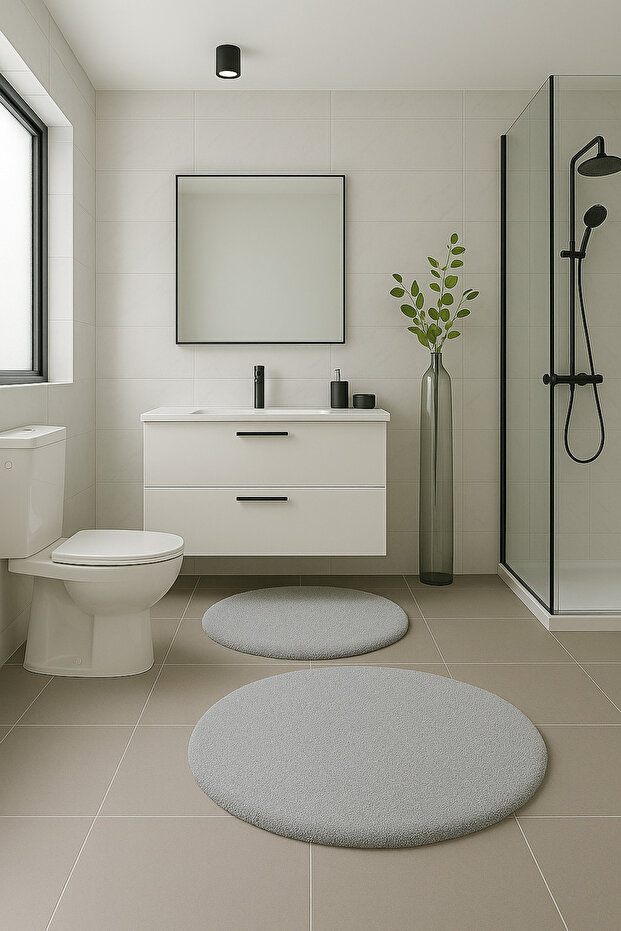 Modern Non-Slip Base Round Decorative Bathroom Mat Toilet Seat Set 80X80-60X60 cm