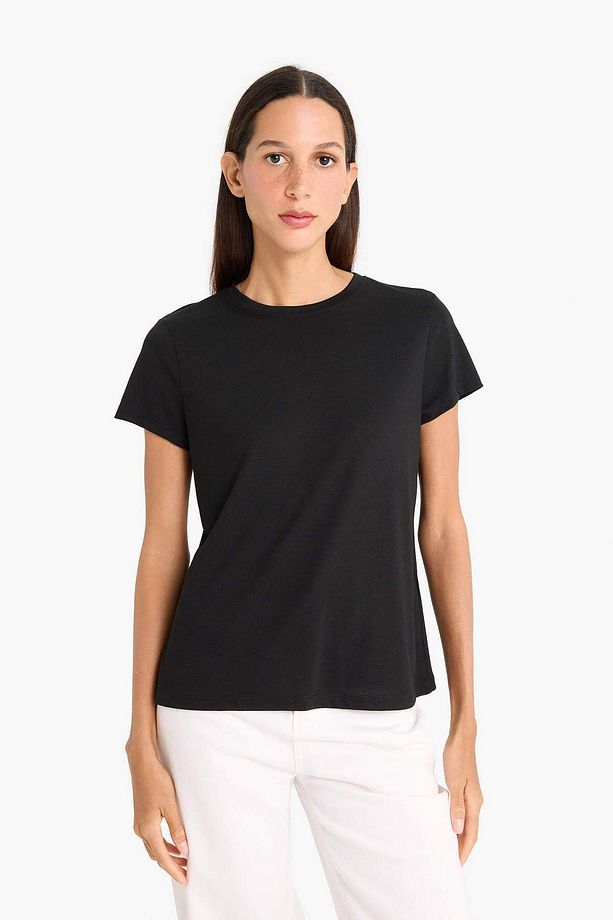 Regular Fit Bisiklet Yaka Basic Düz Kısa Kollu Tişört F4213AXNS - 3