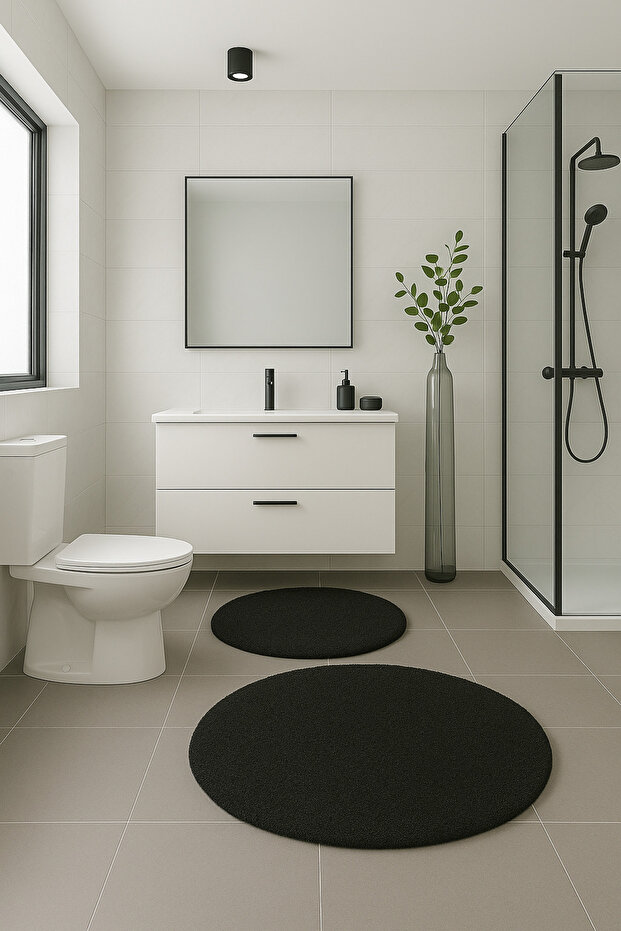 Modern Non-Slip Base Round Decorative Bathroom Mat Toilet Seat Set 80X80-60X60 cm