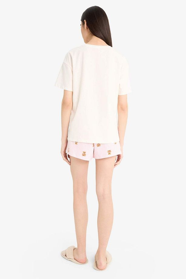 Pijama Takımı Kısa Kollu Baskılı Üst Esnek Belli Şort-Fall in Love F1623AX25SM - 7