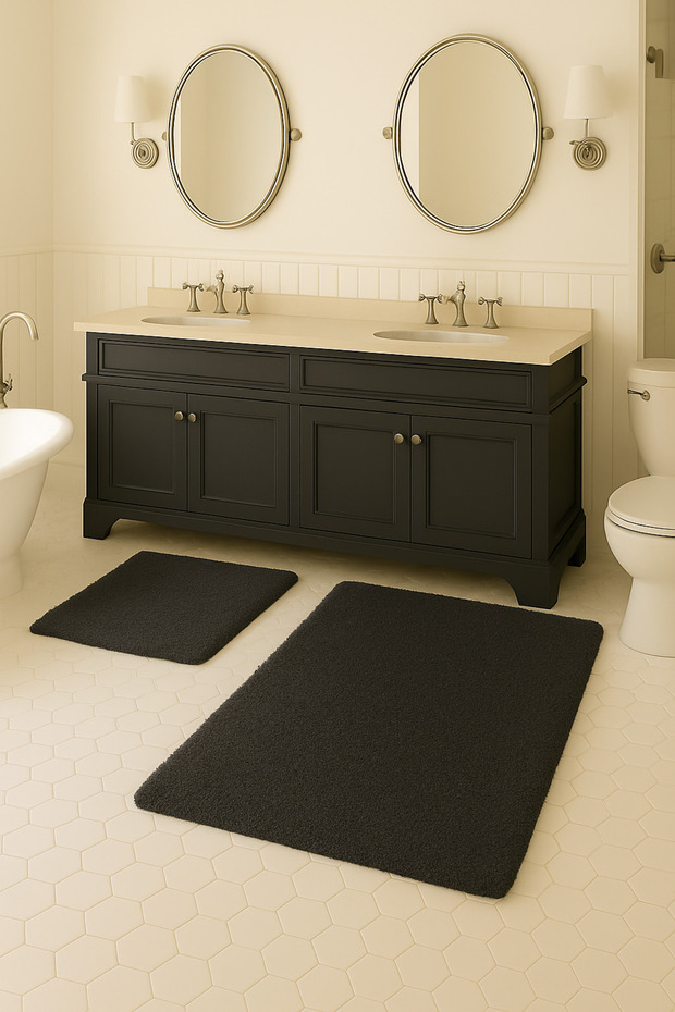 Modern Decorative Non-Slip Base Bathroom Mat Toilet Seat Set 50X80-40X50 cm