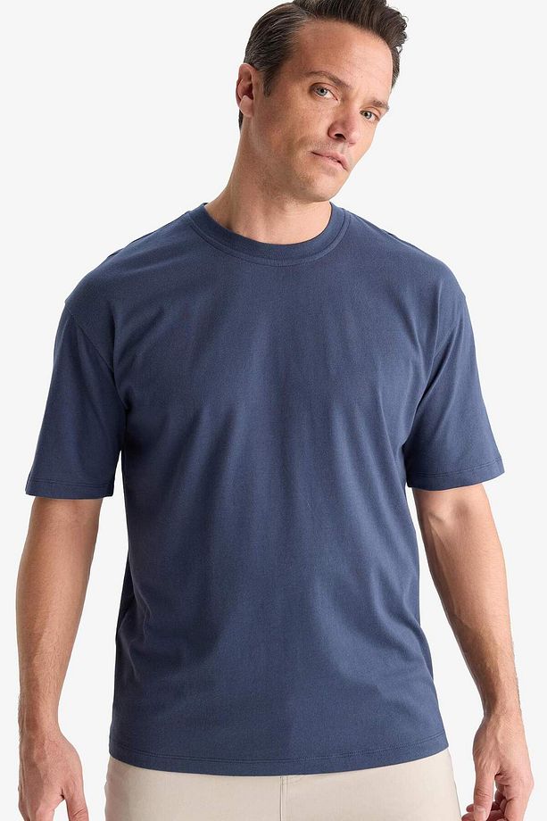 %100 Pamuk Oversize Geniş Kalıp Bisiklet Yaka Basic Düz Kısa Kollu Tişört T7037az25sm - 1