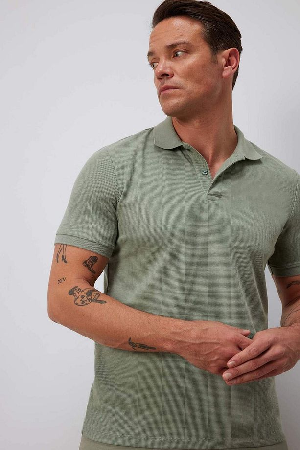 Regular Fit Polo Yaka Kısa Kollu Dokulu Waffle Tişört D7652ax25sp - 3