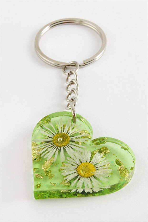 Daisy Heart Epoxy Keychain
